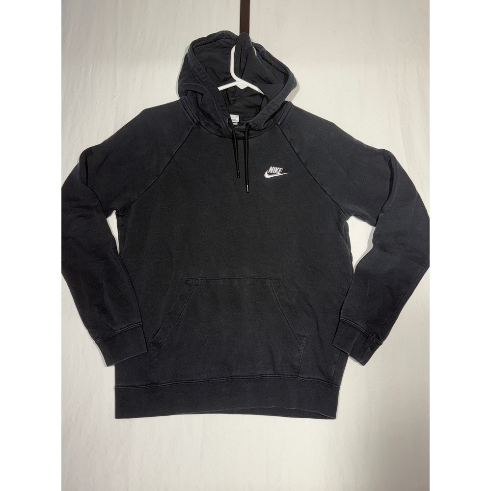 Nike Sportswear Essential Fleece Pullover Hoodie Black White Logo BV4124 Small
